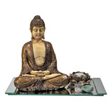 Kit Zen Buda Hindu Incensário Castiçal Vela Bandeja Espelho