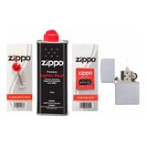 Kit Zippo Fluido + Pedra + Pavio + Isqueiro Bolso Prateado