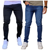 Kit2 Calça Masculina Slim Fit Jeans Com Lycra Reta N/ Skinny