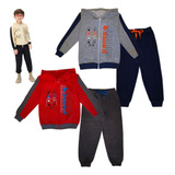 Kit2 Conjuntos Moletom Flanelado Infantil Menino Capuz Ziper