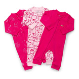 Kit3 Macacão Suedine Algodão Rosa Pet/pink Animais/liso.