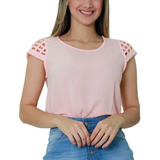 Kit4 Blusinha Detalhes Na Manga Feminina Crepe Curta Fashion