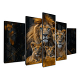 Kit5 Quadros Decorativos Mosaico Família Leão Sala Quarto Ys