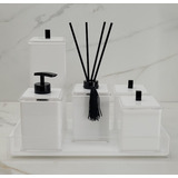 Kits De Acessórios Para Banheiro Organiza Acrílic Quadritti Quadrado Branco Com Preto X 6