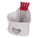 Kontuz Home Kit Conjunto Fondue Aparelho Panela Cerâmica Coração Branco