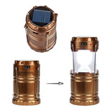 Lampião Solar Lanterna Led Recarregável Lamparina Saída Usb Cor Dourado