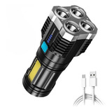 Lanterna Boa Potente 4 Leds Recarregável Usb Sitio Fazenda 