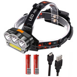 Lanterna Cabeça Profissional Strobo Triplo 3 Leds T6 + 1 Led Cob Bicicleta 15000 Lumens 2 Baterias Pisca Alerta