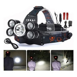 Lanterna De Cabeça 5 Leds T6 Farol Impermeável Recarregável