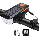 Lanterna Farol Solar Bike Buzina Led Traseiro E Velocimetro