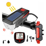 Lanterna Farol Solar Bike Buzina Led Traseiro E Velocimetro