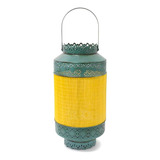 Lanterna Marroquina Chão Decorativa Indiana Verde Amarela Sj