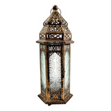 Lanterna Marroquina Decorativa 37x15cm Marrom Dourada