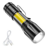 Lanterna Tática Mini Led Zoom, Recarregável Via Usb Campismo