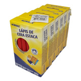 Lápis De Cera Estaca Vermelho Acrilex 12 Un Kit Com 6 Caixas