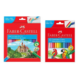 Lapis De Cor 24 + Canetinha Hidrocor 12 Cores Faber Castell