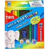 Lápis De Cor Jumbo Mega Softcolor 1 Apontador Tris