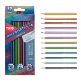 Lápis De Cor Metálico Mega Soft Color 12 Cor Cintilante Tris