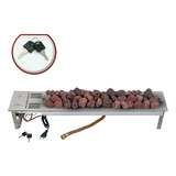 Lareira A Gás Império Inox C/chave E Pedras Vulcânicas 90 Cm