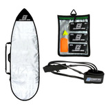 Leash Surf 6 X 6,5mm+ Capa Prancha Fish + Kit 3 Parafinas