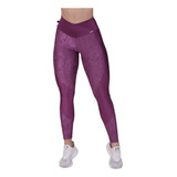 Legging Fitness Cós Transpassado Feminina Cirrê Relevo Brilh