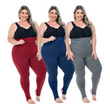 Legging Plus Size Reforçada No Cós Para Modelar Kit 3 Peças