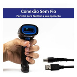 Leitor De Código De Barra Laser Wireless Sem Fio Usb Pdv Ean Cor Preto E Azul 5v