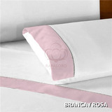 Lençol Berço 3 Pçs Ponto Palito Percal 200 Fios 100% Algodão Cor Branco/rosa Desenho Do Tecido Liso