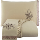 Lençol Cama Box Casal Conjunto 3 Peças Bordado Com Elást