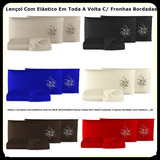 Lençol Cama Box Casal Conjunto 3 Peças Bordado Com Elástico