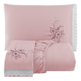 Lençol Casal Padrão Bordado Rose 3 Peças Casa Laura Jogo De Cama Premium Com Elástico Linha De Ótima Qualidade