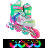 Lindo Patins Roller Sereia Led In Line Regulável Infantil