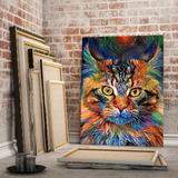 Lindo Quadro Canvas Gato Colorido Pintura Moderna Decoração