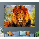 Lindo Quadro Em Canvas Leão Colorido Pintura Arte 100x70cm