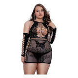 Lingerie Erotica Cinta Liga Arrastão Luvas Sexy Meia Calça 