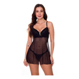 Lingerie Sensual Sexy Camisola Transparente Preta