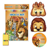 Livro Arca De Noé Infantil Colorir História Kit C/ Giz Cd Jo