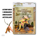 Livro Infantil Criança Com Brinquedo Mundo Dos Dinossauros Triceratopo