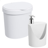 Lixeira 2,5 L C/ Tampa + Porta Detergente Bucha Pia Cozinha