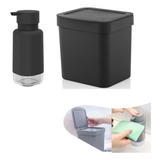 Lixeira 2,5l Dispenser Porta Detergente Pia Cozinha 2p Preto