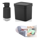 Lixeira 2,5l Dispenser Porta Detergente Pia Cozinha Preto 2p