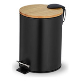 Lixeira 5l Cozinha Pedal Cesto Lixo Tampa Bambu Amortecedor
