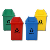 Lixeira Coleta Seletiva 4 Cestos 60 Litros Sem Suporte