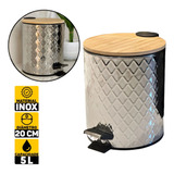 Lixeira Luxo Banheiro 5 Litros Inox Cesto Escritório Bambu