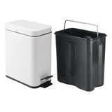 Lixeira Retangular Slim 6 Litros Pedal Inox Branco Preto