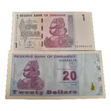 Lote 2 Cédulas Zimbábue Zimbabwe 1, 20 Dollars Fe