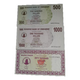 Lote 3 Cédulas Zimbábue Zimbabwe 500, 1000, 50000 Dollars Fe