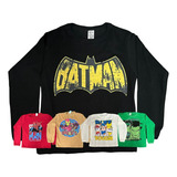 Lote 5 Camisetas Heróis Manga Longa Infantil Menino Atacado