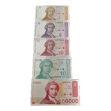 Lote 5 Cédulas Croácia 1, 5, 10, 100, 50000 Dinara Fe