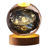 Luminária De Mesa Base Madeira Bola De Cristal 3d Decorativa
